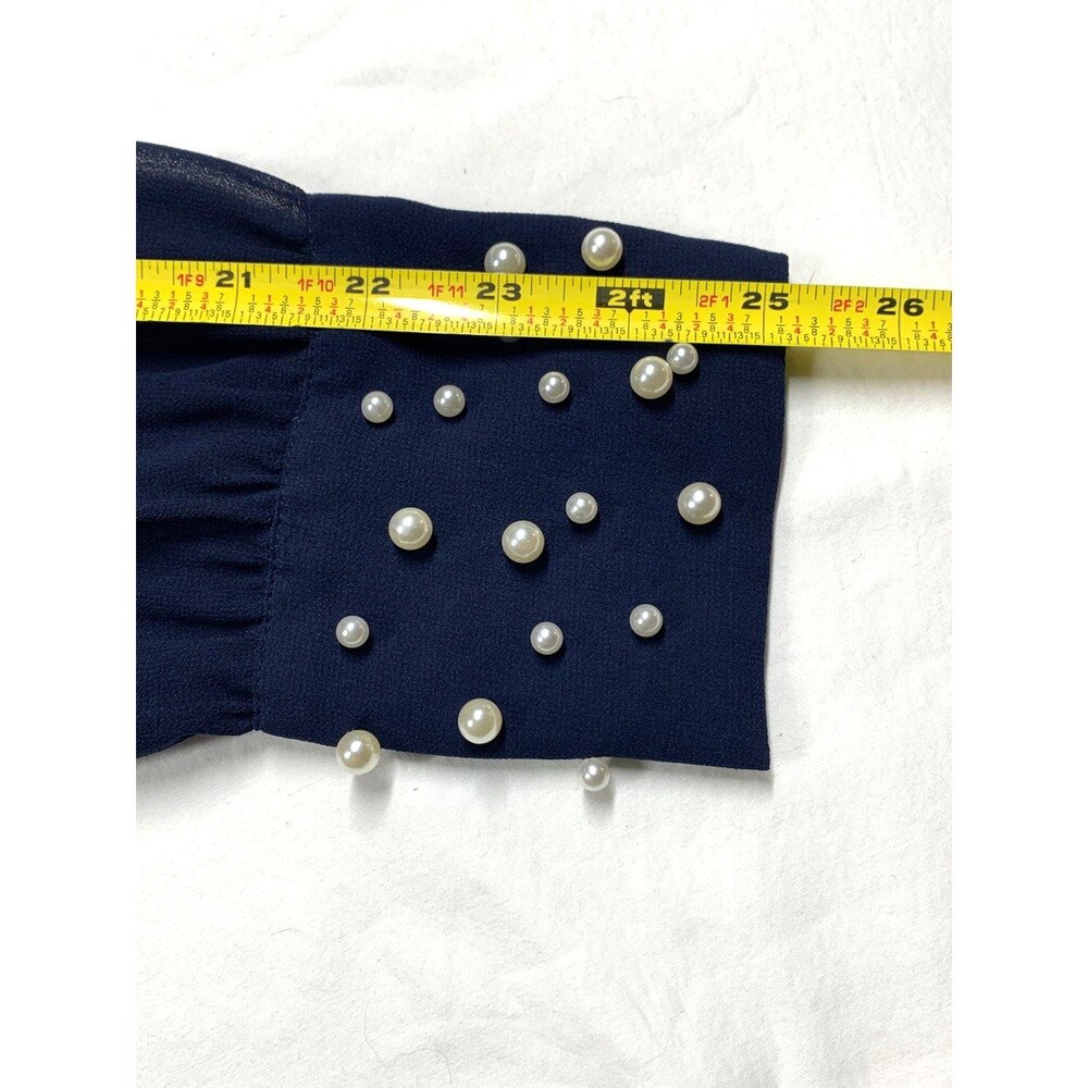 Karl Lagerfeld Paris Scuba Crepe Sheath Dress 14 Navy Pearl Cuff Chiffon Sleeve - Picture 6 of 12